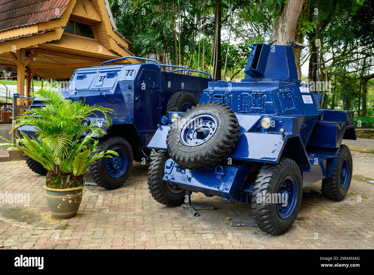 Alte gepanzerte Royal Malaysia Police Fahrzeuge, Malakka, Malaysia Stockfoto