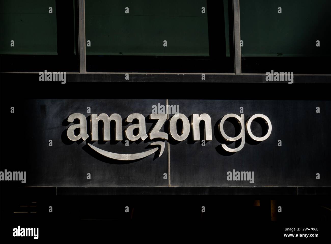 Amazon GO Smart Store-Schild in Downtown Manhattan, New York City Stockfoto