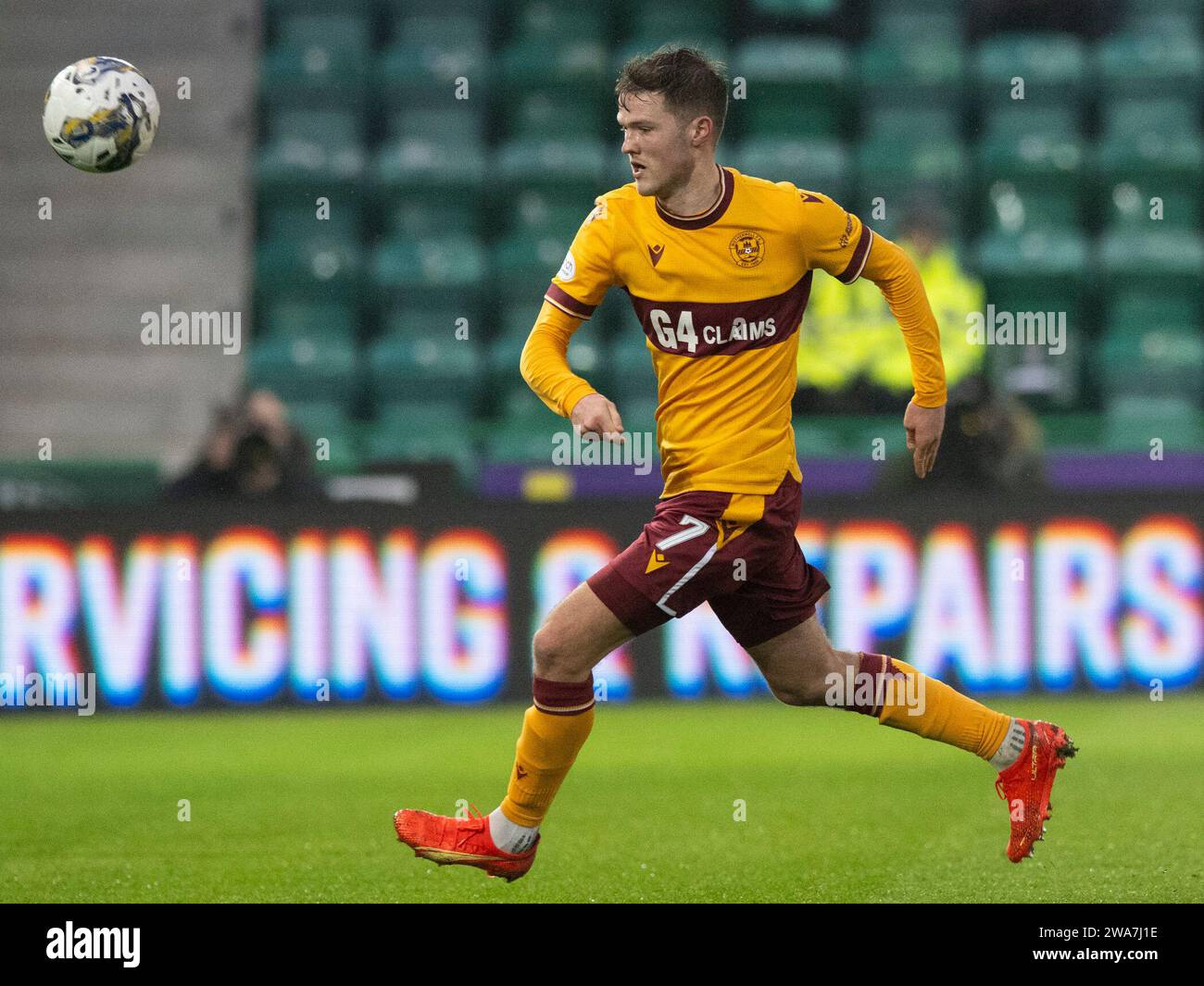 Edinburgh, Großbritannien. Januar 2024. Scottish Premiership - Hibernian FC gegen Motherwell FC 02/01/2024 Motherwell Mittelfeldspieler Blair Spittal, als Hibernian gegen Motherwell in der Scottish Premiership im Easter Road Stadium, Edinburgh, UK Credit: Ian Jacobs/Alamy Live News Stockfoto