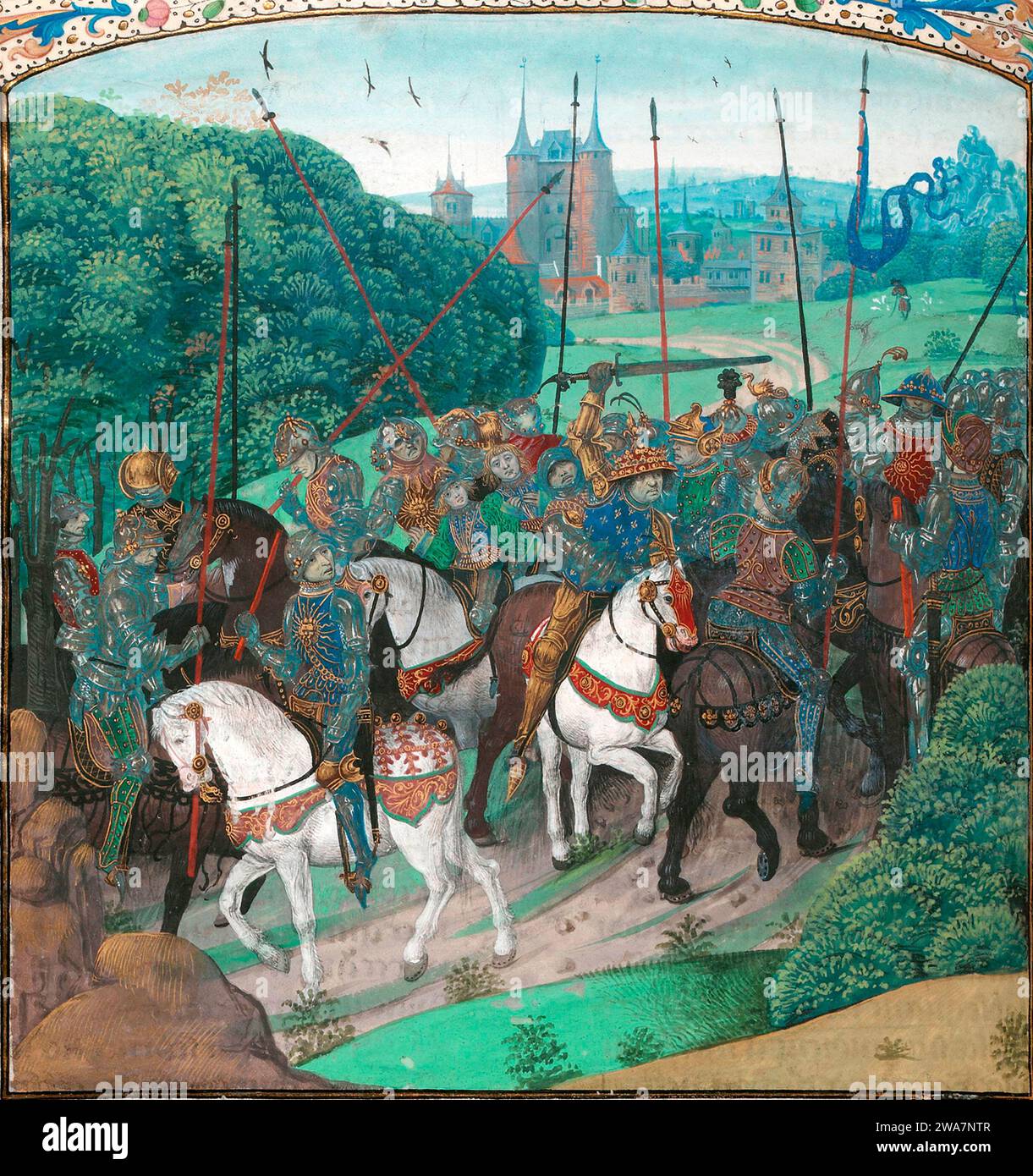 Der Wahnsinn von König Karl VI. Von Frankreich. In seiner ersten Episode der Psychose verwechselte er seine Freunde mit Feinden, die den Wald von Le Mans durchquerten. Er tötete vier Menschen, weil er gestoppt und beruhigt wurde Stockfoto