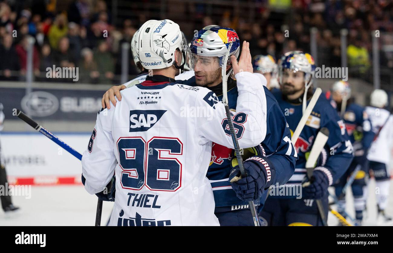 München, Deutschland. Januar 2024. Simon Thiel (Adler Mannheim, #96