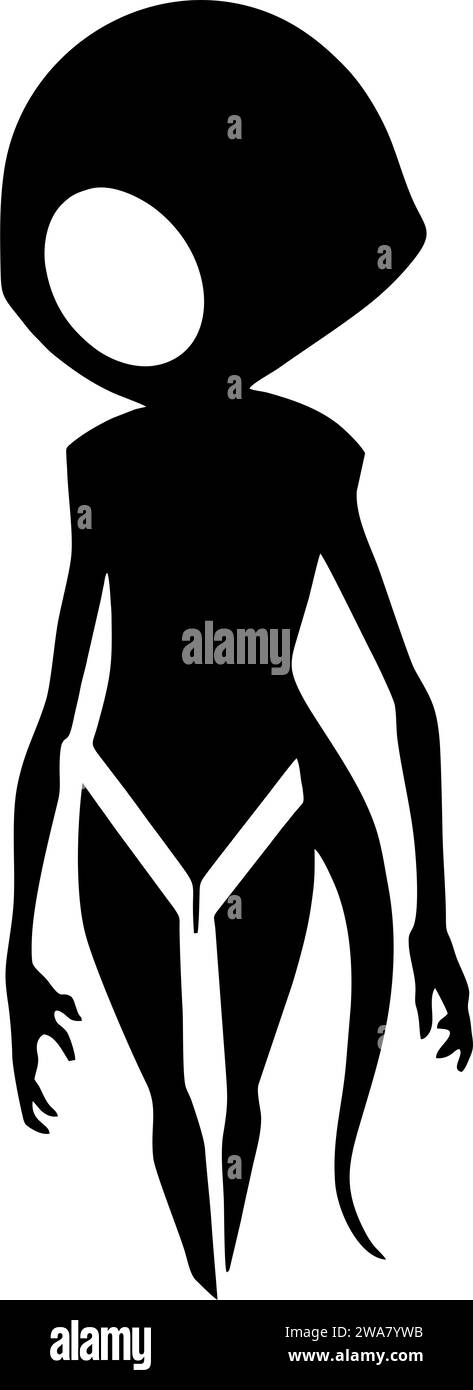 Einfache schwarze Umrisszeichnung Silhouette Alien, Logo, Design Stockfoto