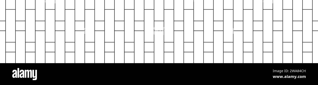 Hintergrund für vertikale Rechtecke und quadratische Kacheln. Gemauertes Wandmuster. Küche Backsplash. Toilette, Dusche oder Badezimmerdekoration. Grundriss des Gehwegs. Vektorkontur, Abbildung. Stock Vektor