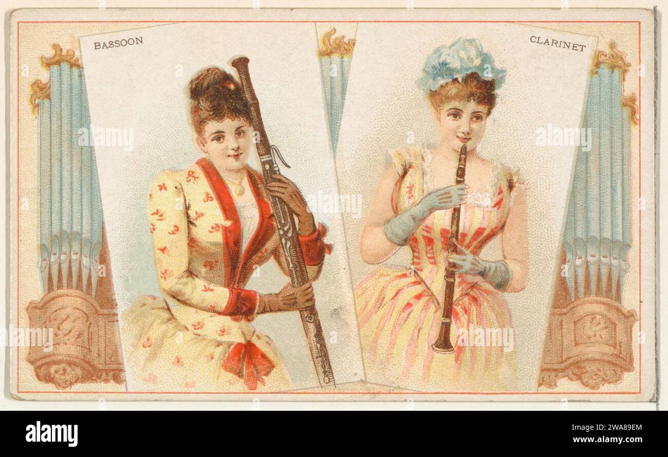 Fagott und Klarinette aus der Musikinstrumentenreihe (N121) von Duke Sons & Co. Zur Förderung von Honest Long Cut Tobacco 1963 von W. Duke, Sons & Co. Stockfoto