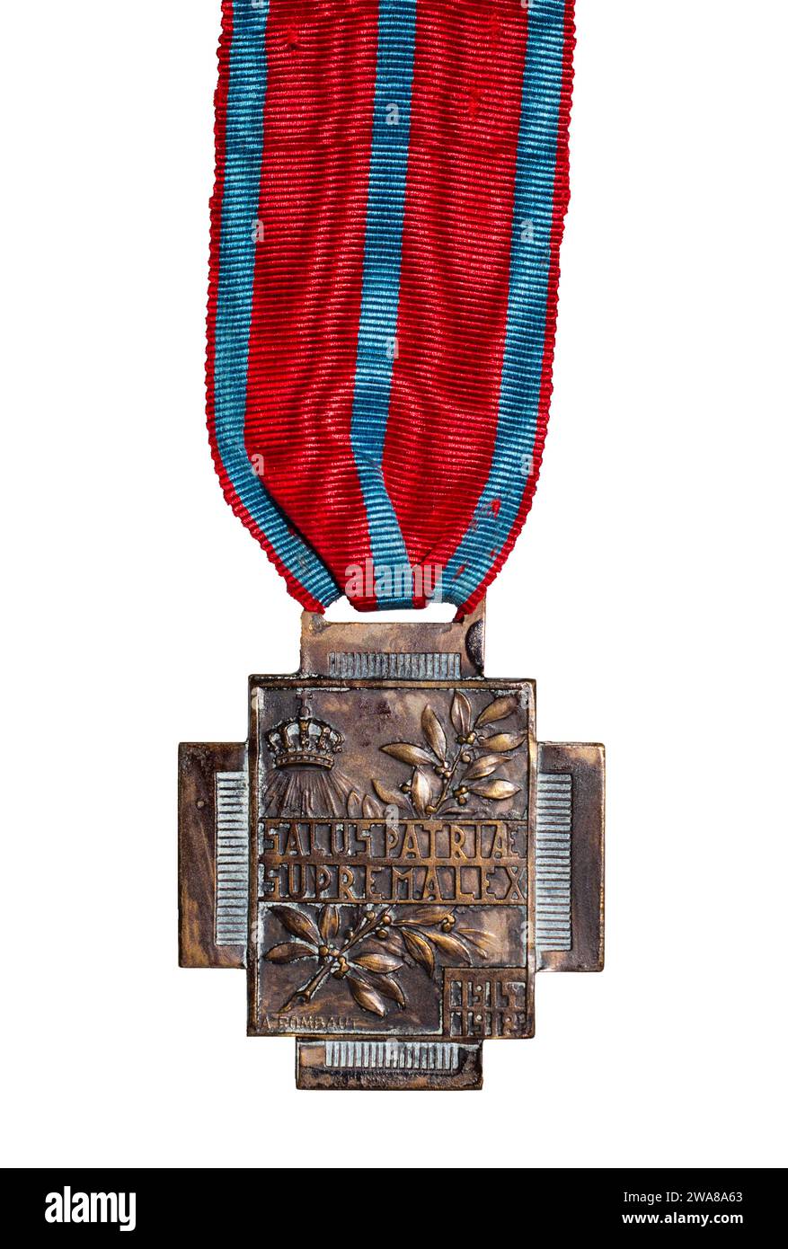 Das belgische Feuerkreuz 1914–1918 Medaille, rückwärts. Stockfoto