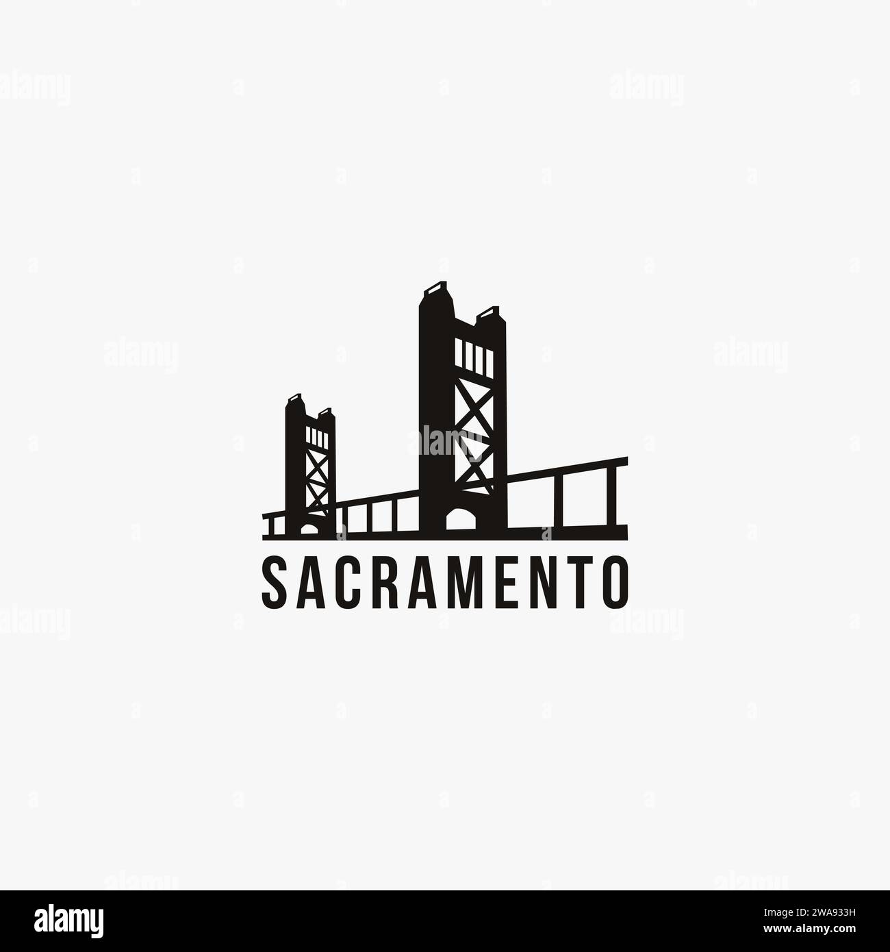 Flache minimalistische Sacramento Bridge Bridge Logo-Vektorvorlage auf weißem Hintergrund Stock Vektor