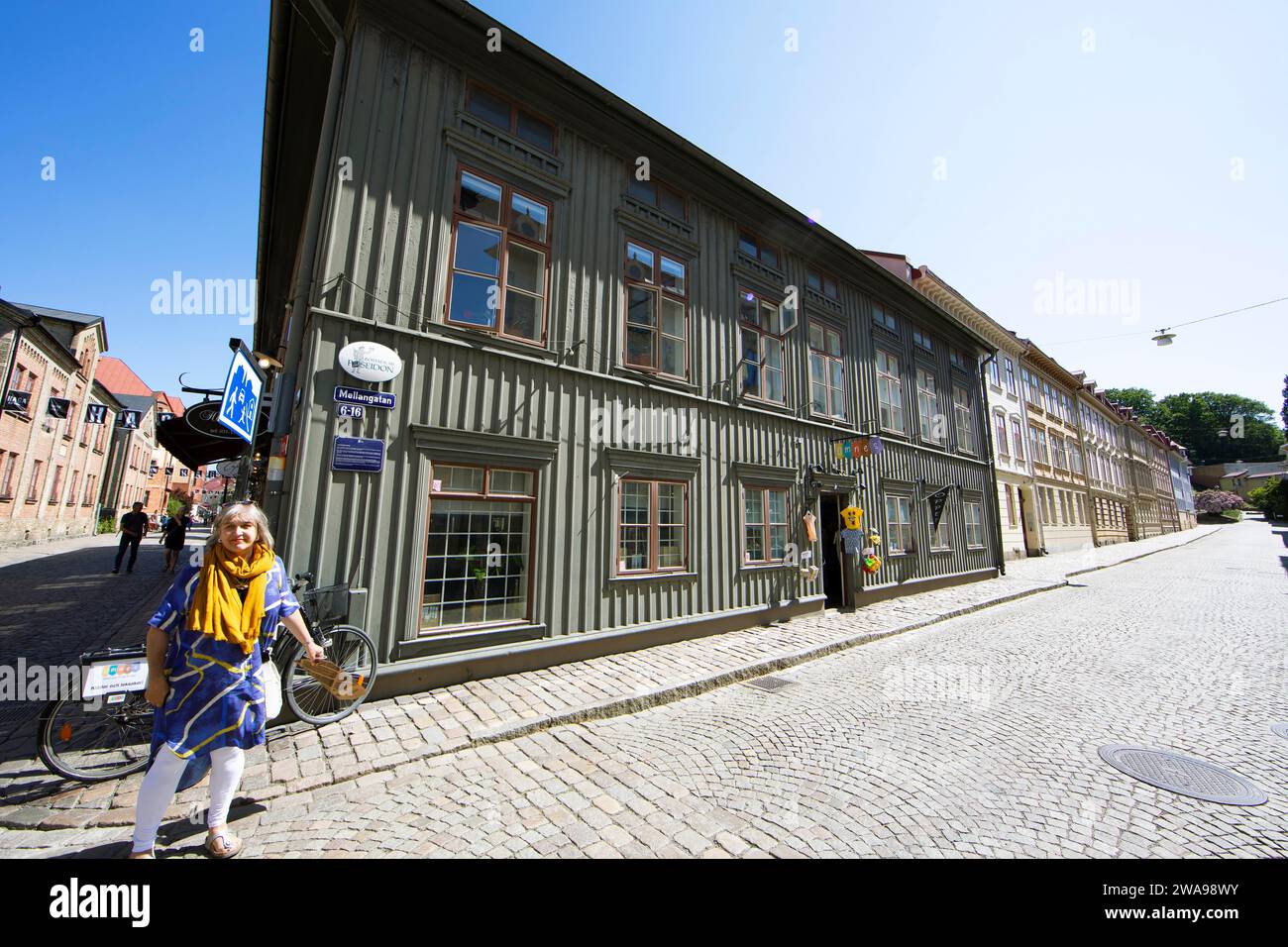 Traditionelle Holzhäuser im Viertel Haga, Göteborg, Västra Götalands län, Schweden, Europa Stockfoto