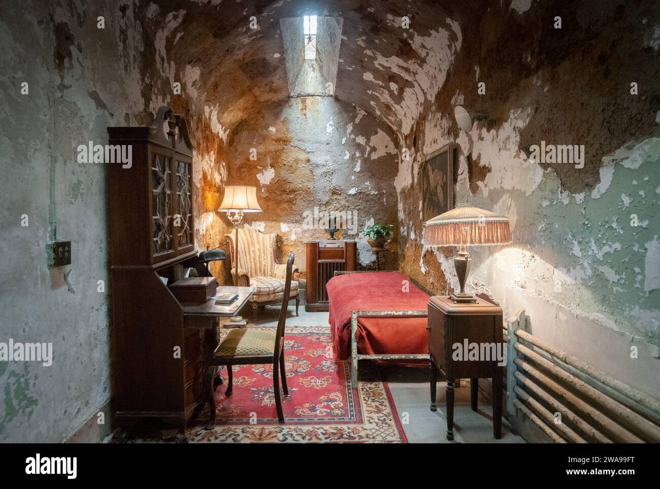 Al Capones Zelle im Eastern State Penitentiary, Gefängnis in Philadelphia, Pennsylvania, USA Stockfoto
