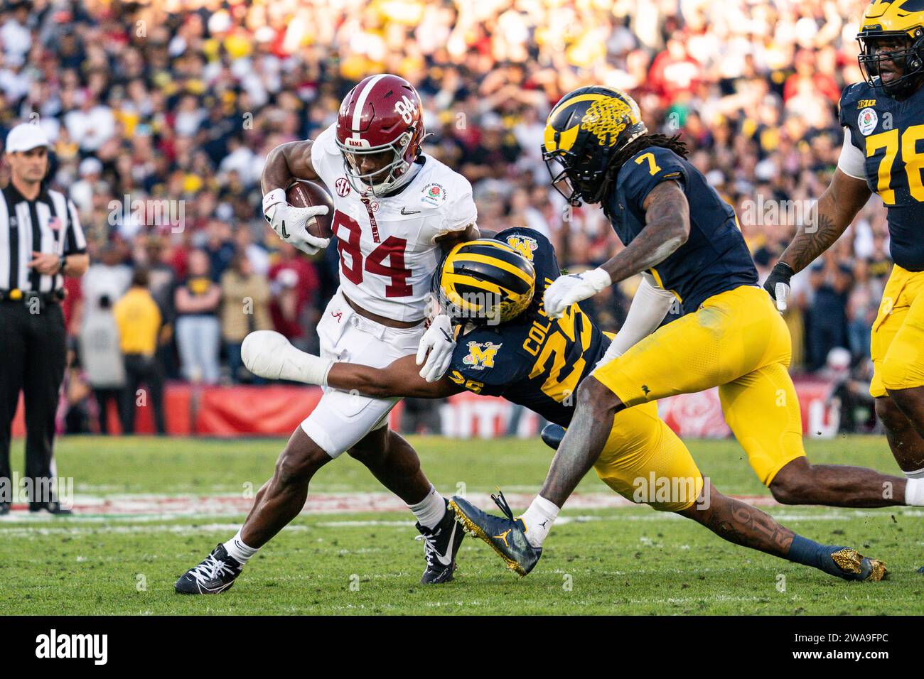 Während des CFP Semifinales beim Rose Bowl Game zwischen den Alabama Crimson Tide und Michigan Wolverines am Montag, 1. Januar 2023, im Rose Bowl, in Stockfoto