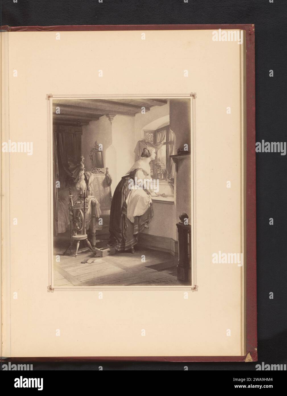 Fotoproduktion einer Zeichnung von Gretchen, aus dem ersten Teil der Tragödie Faust von Johann Wolfgang von Goethe, Friedrich Bruckmann (möglich), nach August von Kreling, ca. 1872 - in oder vor ca. 1877 fotografischer Trägeralbumendruck (Szenen aus) spezifischer Literatur: Goethe, Faust Stockfoto