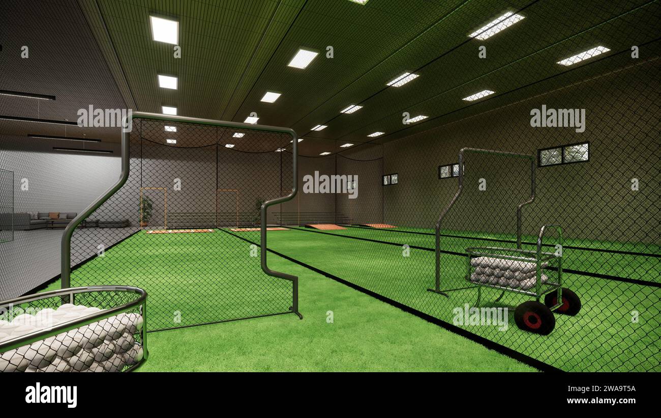 Indoor Baseball und Softball Schlagkäfige, die Illustration darstellen Stockfoto