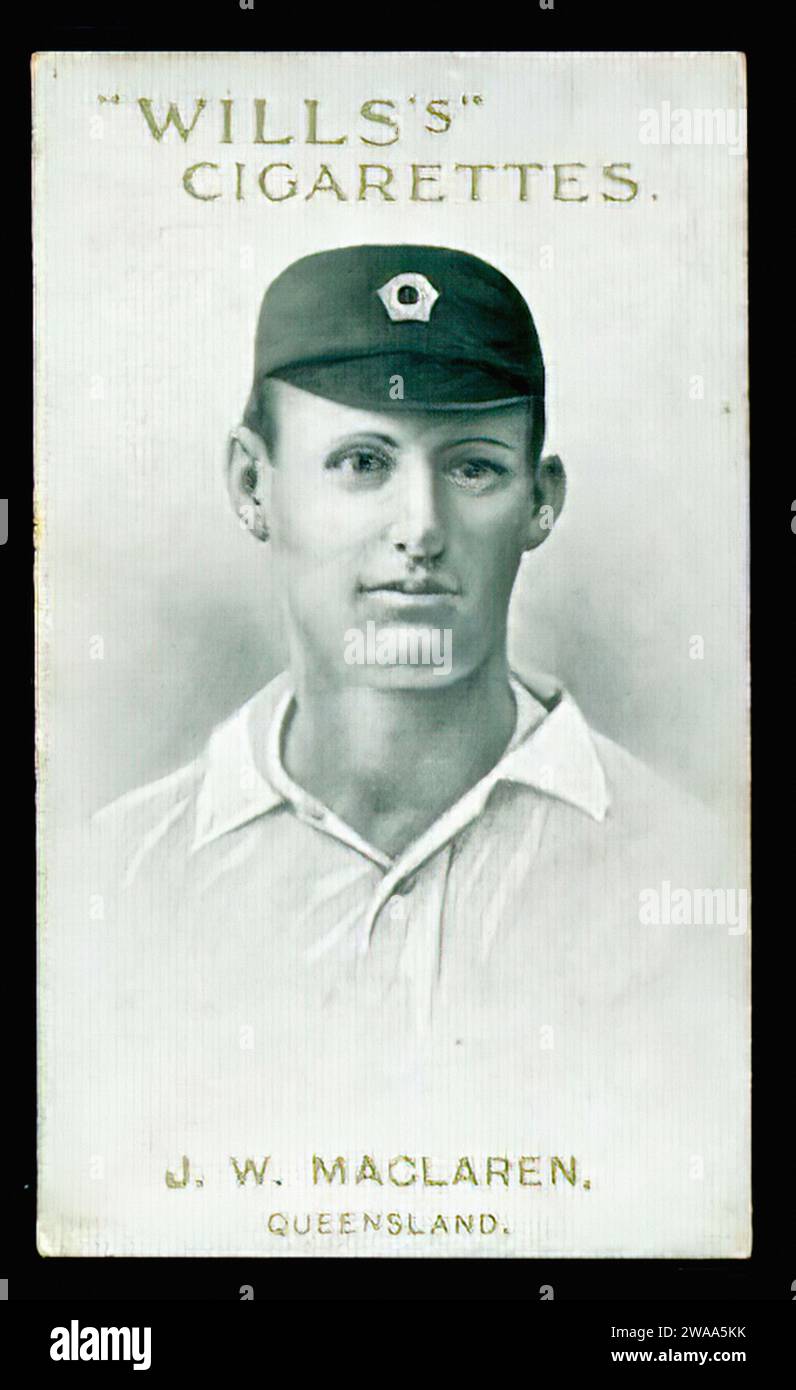 Cricketer J.W.MacLaren - Vintage Zigarettenkarte Illustration Stockfoto