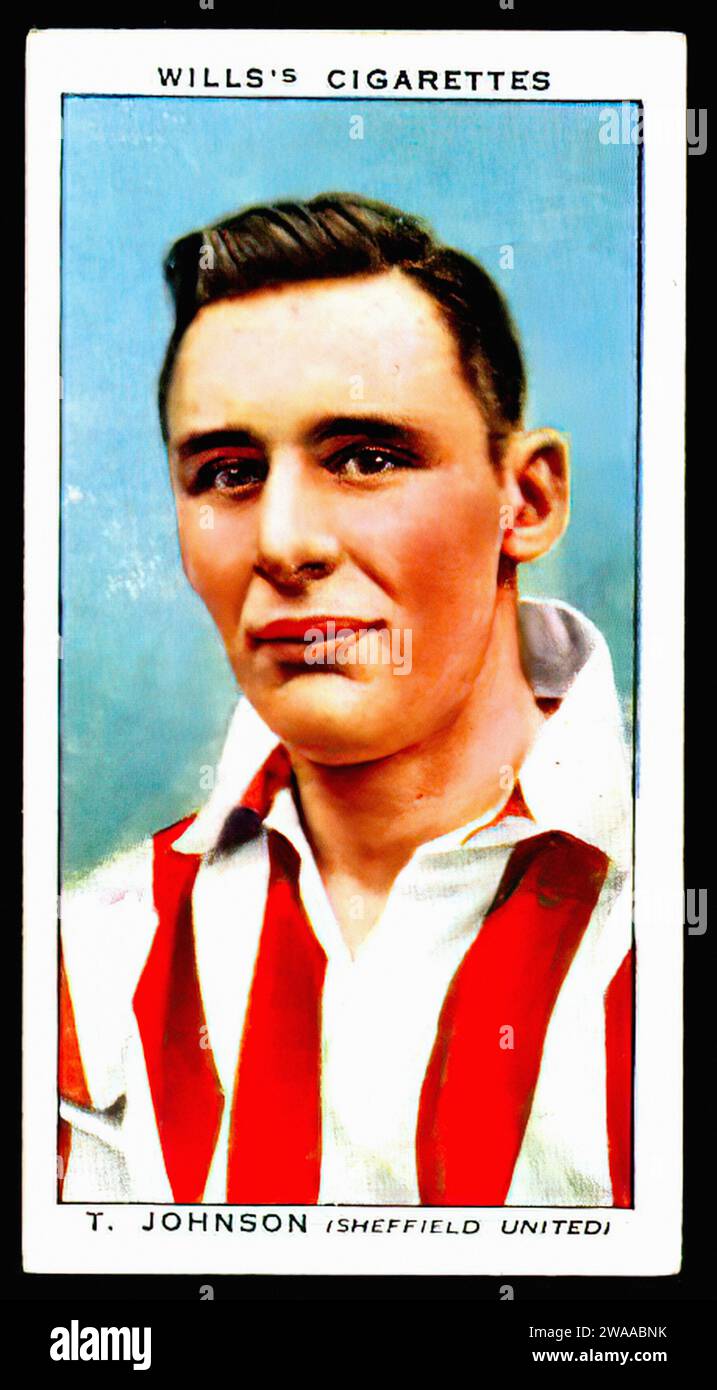 Sheffield Utd Fußballspieler Tom Johnson - Vintage Zigarettenkarte Illustration Stockfoto