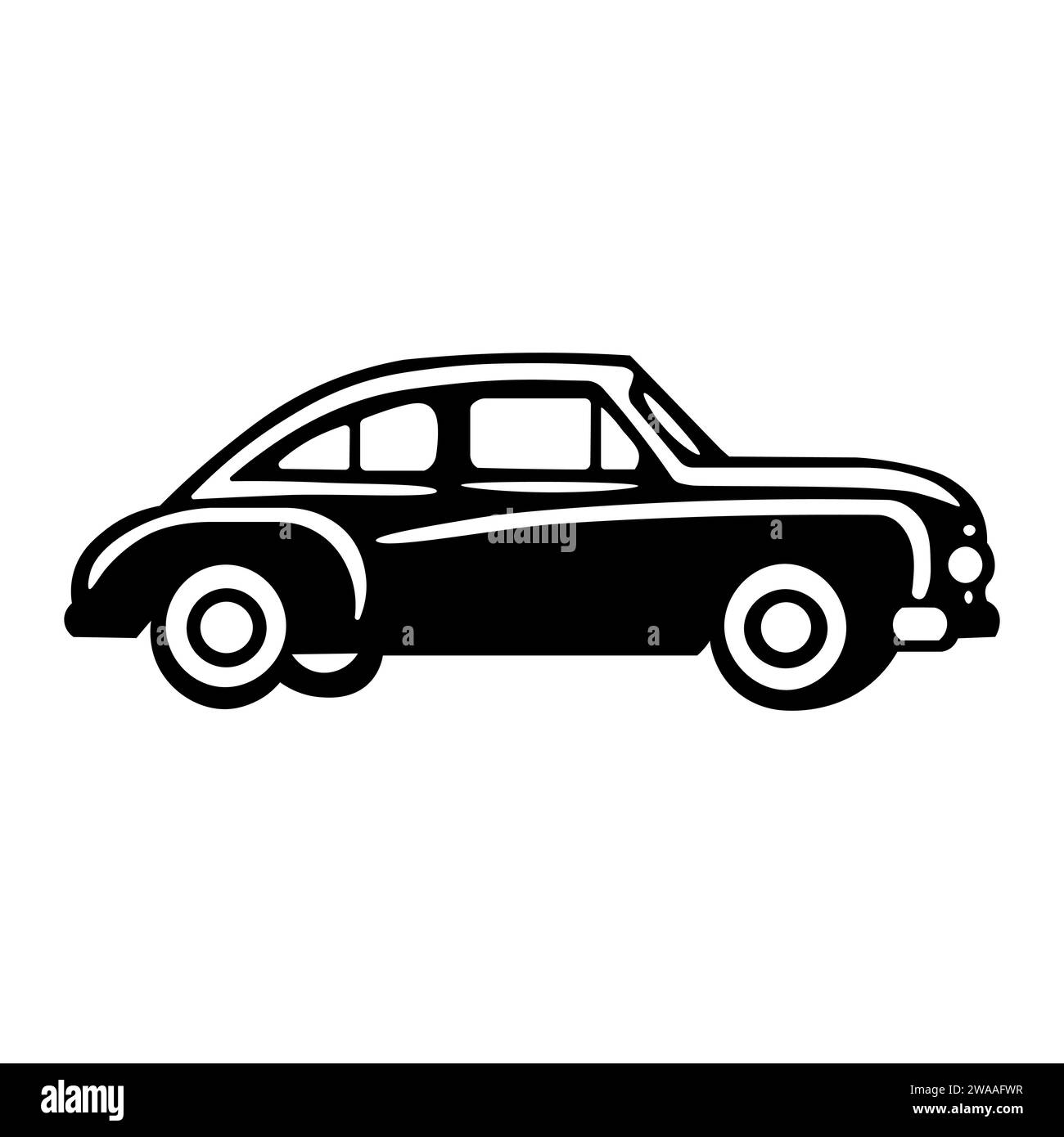 Schwarzes Vektorsymbol im Retro-Auto auf weißem Hintergrund Stock Vektor