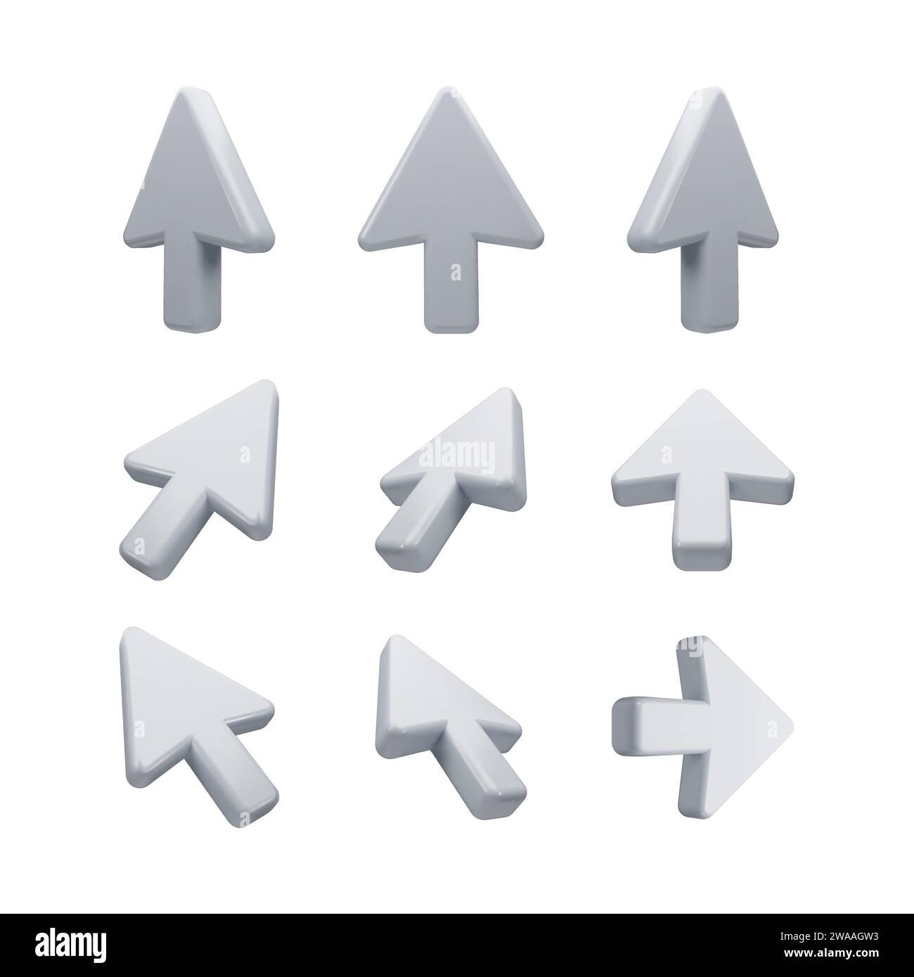 Satz von Cursorpfeilen im 3D-Stil für Digital Interface Design – eine Sammlung digitaler Cursorsymbole, die für Webdesign und Benutzeroberflächenelemente geeignet sind Stock Vektor