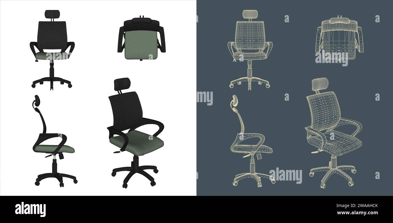 Set aus ergonomischem Stuhl Wireframe Vektor Konzept Blueprint für Büro, Besprechungsraum und Konferenz Stock Vektor