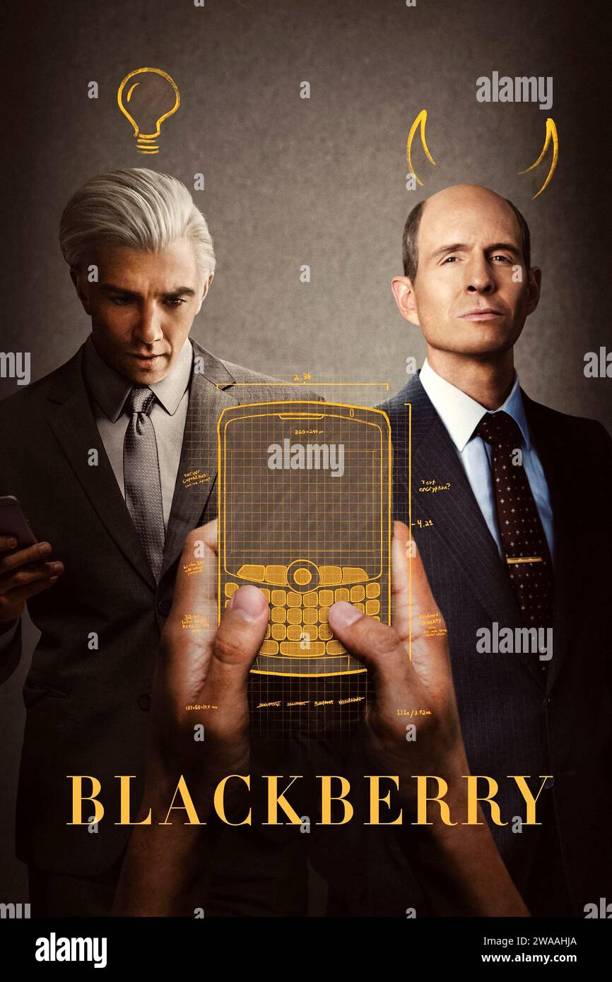 BlackBerry (2023) von Matt Johnson mit Jay Baruchel, Glenn Howerton und Matt Johnson. Die Geschichte des kometenhaften Aufstiegs und des katastrophalen Untergangs des weltweit ersten Smartphones. Werbeplakat ***NUR REDAKTIONELLE VERWENDUNG***. Quelle: BFA/IFC Films Stockfoto BlackBerry (2023) von Matt Johnson mit Jay Baruchel, Glenn Howerton und Matt Johnson. Die Geschichte des kometenhaften Aufstiegs und des katastrophalen Untergangs des weltweit ersten Smartphones. Werbeplakat ***NUR REDAKTIONELLE VERWENDUNG***. Quelle: BFA/IFC Films Stockfoto