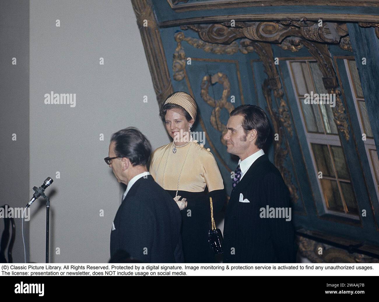 Margrethe II. Von Dänemark. Auf einen Besuch in Schweden 1973 mit Prinz Henrik von Dänemark. Stockfoto