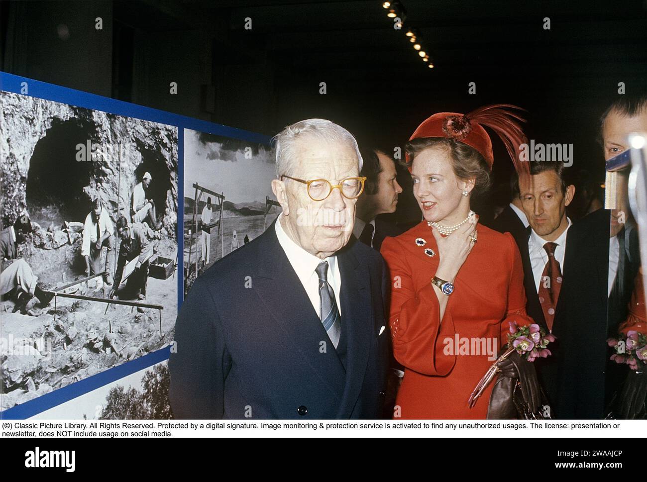 Margrethe II. Von Dänemark. Foto bei einem Besuch in Schweden mit dem schwedischen König Gustaf VI. Adolf 1973. Stockfoto