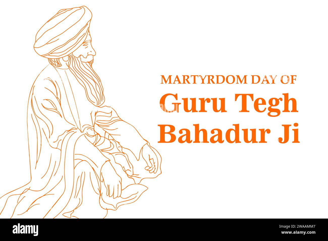 Illustration des Märtyrertums Guru Tegh Bahadur. Er wurde am 24. November in Indien gefeiert und war der neunte von zehn Gurus, der die Sikh-Religion gründete Stockfoto