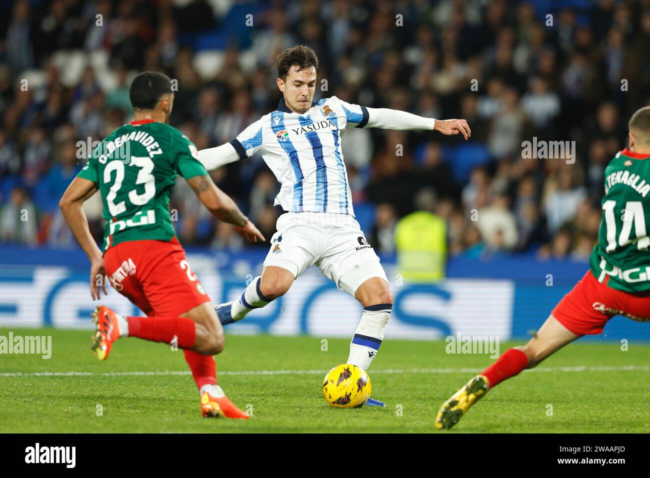 Martin Zubimendi (Sociedad), 2. JANUAR 2024 - Fußball / Fußball : spanisches Spiel "LaLiga EA Sports" zwischen Real Sociedad 1-1 Deportivo Alaves in der reale Arena in San Sebastian, Spanien. (Foto: Mutsu Kawamori/AFLO) Stockfoto