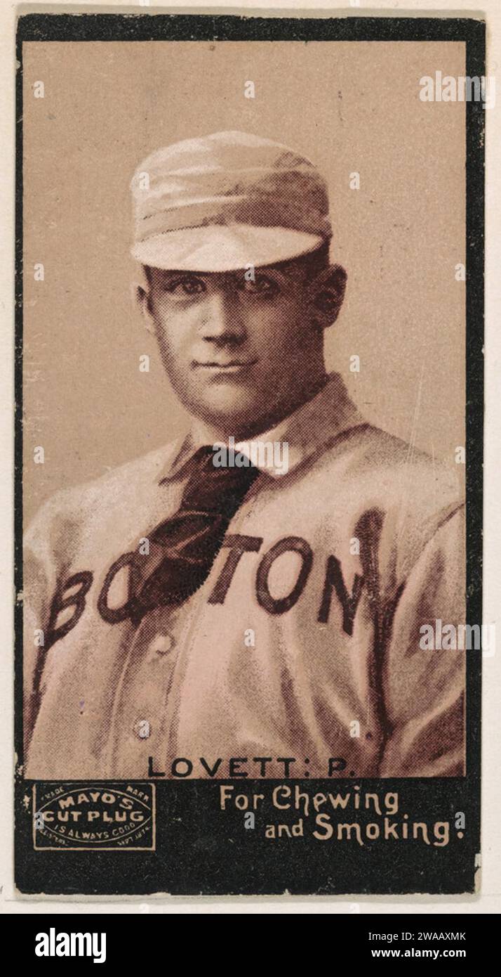 Lovett, Pitcher, Boston, aus Mayos Cut Plug Baseball Series (N300) 1963 von P.H. Mayo & Brother, Richmond, Virginia Stockfoto