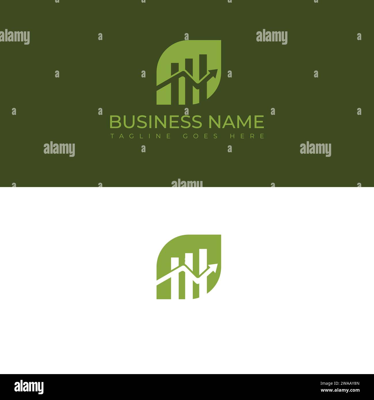 Grafikfinanzierung mit Vektorbild des Blattlogos. Eco Green Leaf Investing Business Financial Bar Chart Logo Vektor. Vorlagenblatt für Business Financial Logo Stock Vektor