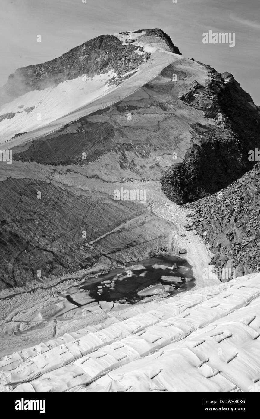 Globale clima ändern: Schmelzen Piz Corvatsch Gletscher im Oberengadin, Schweizer Alpen Stockfoto