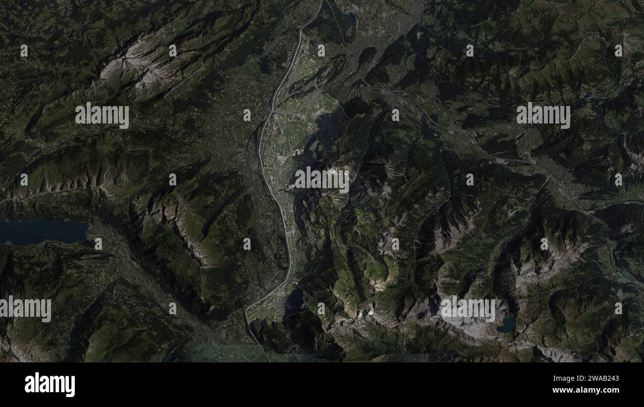 Liechtenstein wird auf einer hochauflösenden Satellitenkarte hervorgehoben Stockfoto