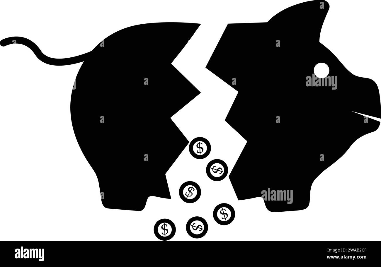 Piggy Bank Broken Vector| Sparen und Bank öffnen Stock Vektor
