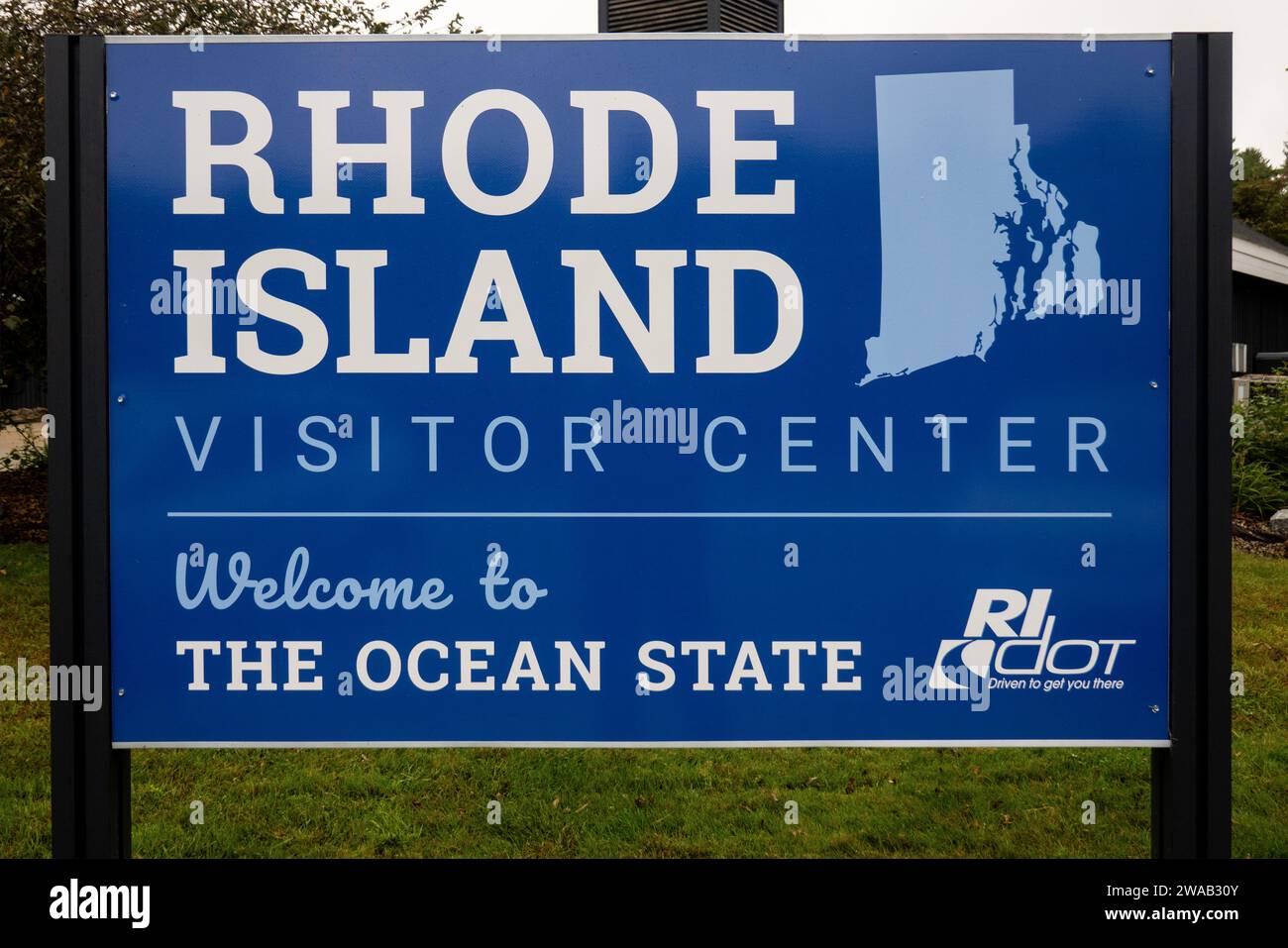 Willkommen im Ozean State Schild im Rhode Island Visitor Centre in Providence RI Stockfoto