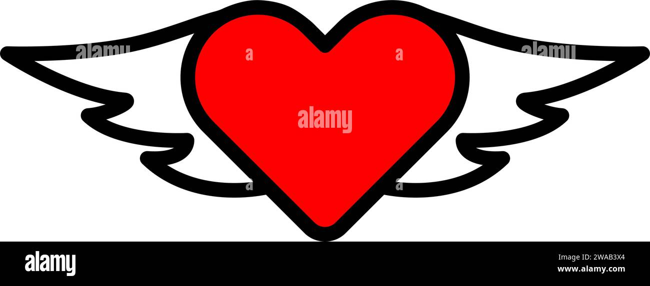 Symbol für rotes Herz mit Flügeln. Illustration des flachen Vektors Stock Vektor