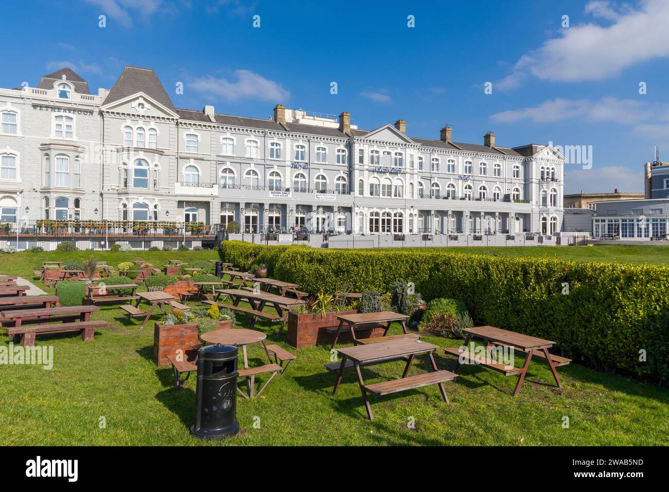 Das Grosvenor Hotel an der Küste der Küstenstadt Weston-super-Mare, North Somerset, England. Stockfoto