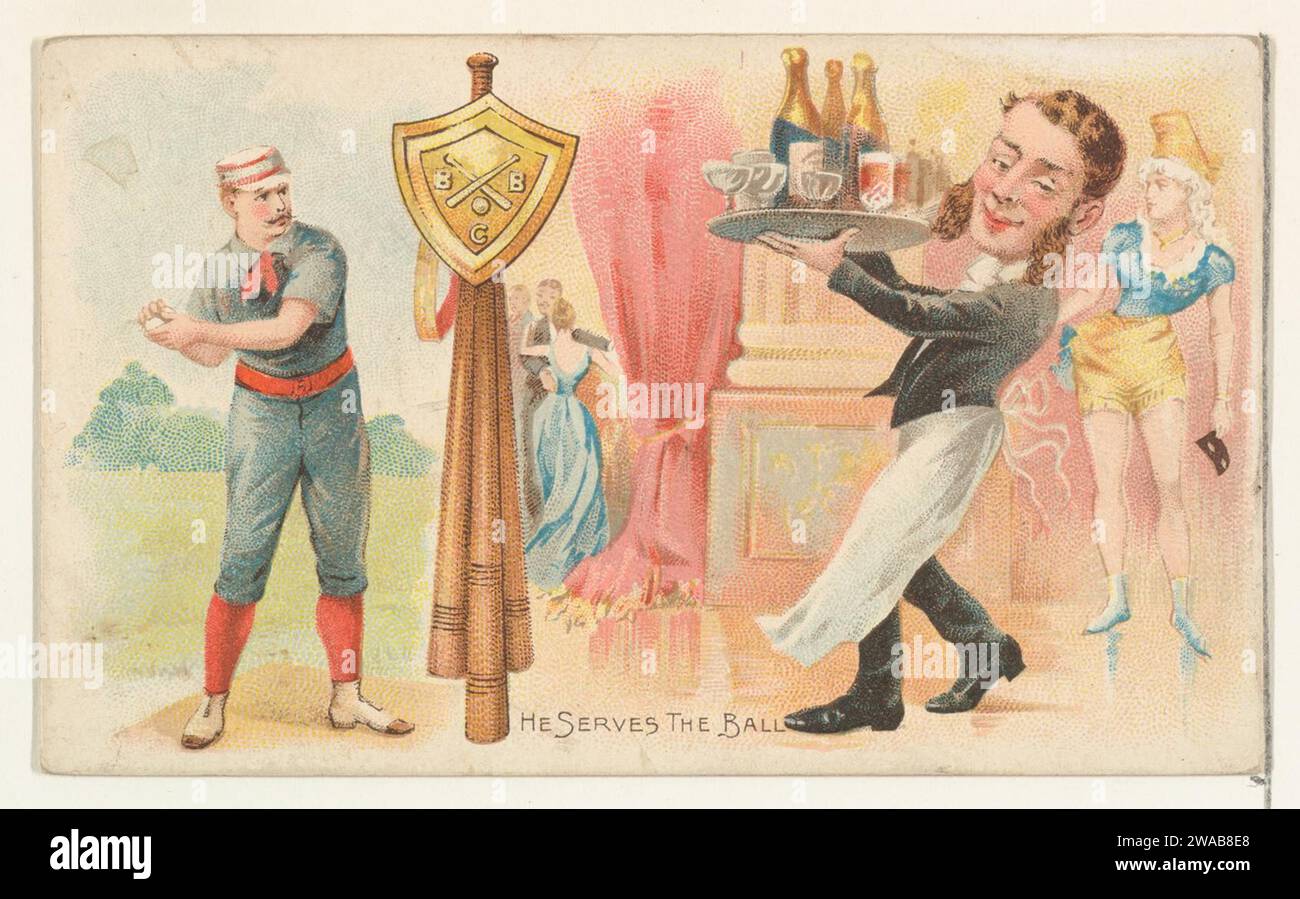 Er dient dem Ball aus dem Talk of the Diamond Set (N135) von Duke Sons & Co., einer Niederlassung der American Tobacco Company 1963 der American Tobacco Company Stockfoto