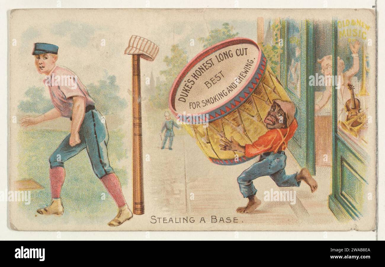 Stealing a Base, aus dem Talk of the Diamond Set (N135) von Duke Sons & Co., einer Niederlassung der American Tobacco Company 1963 von Schumacher & Ettlinger Stockfoto