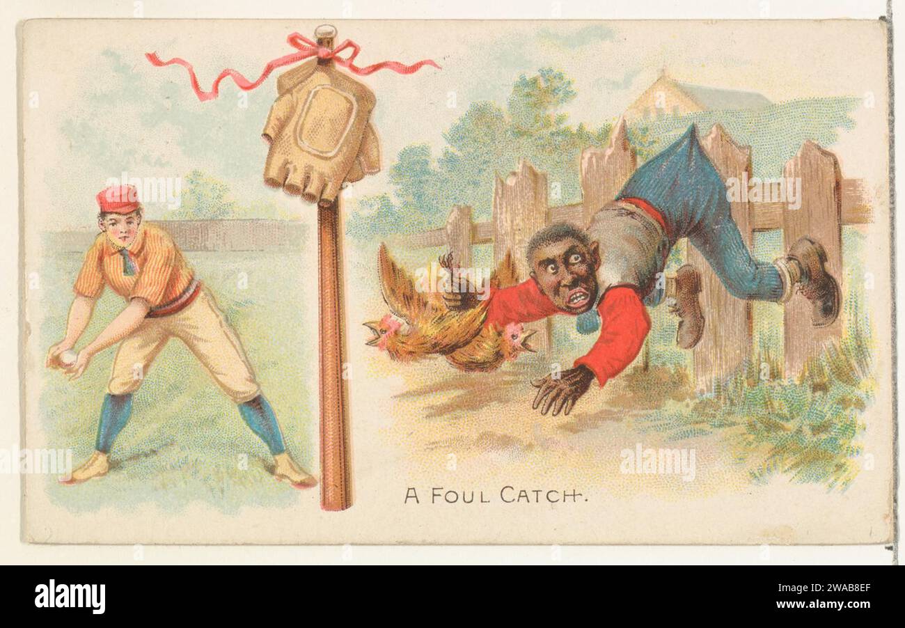 A Foul Catch, aus The Talk of the Diamond Set (N135) von Duke Sons & Co., einer Niederlassung der American Tobacco Company 1963 von W. Duke, Sons & Co. Stockfoto