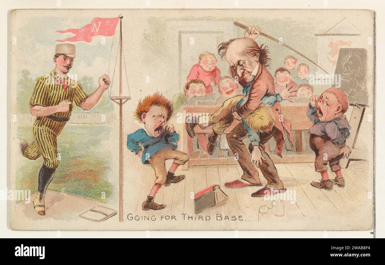 Going for Third Base, aus dem Talk of the Diamond Set (N135) von Duke Sons & Co., einer Niederlassung der American Tobacco Company 1963 von Schumacher & Ettlinger Stockfoto