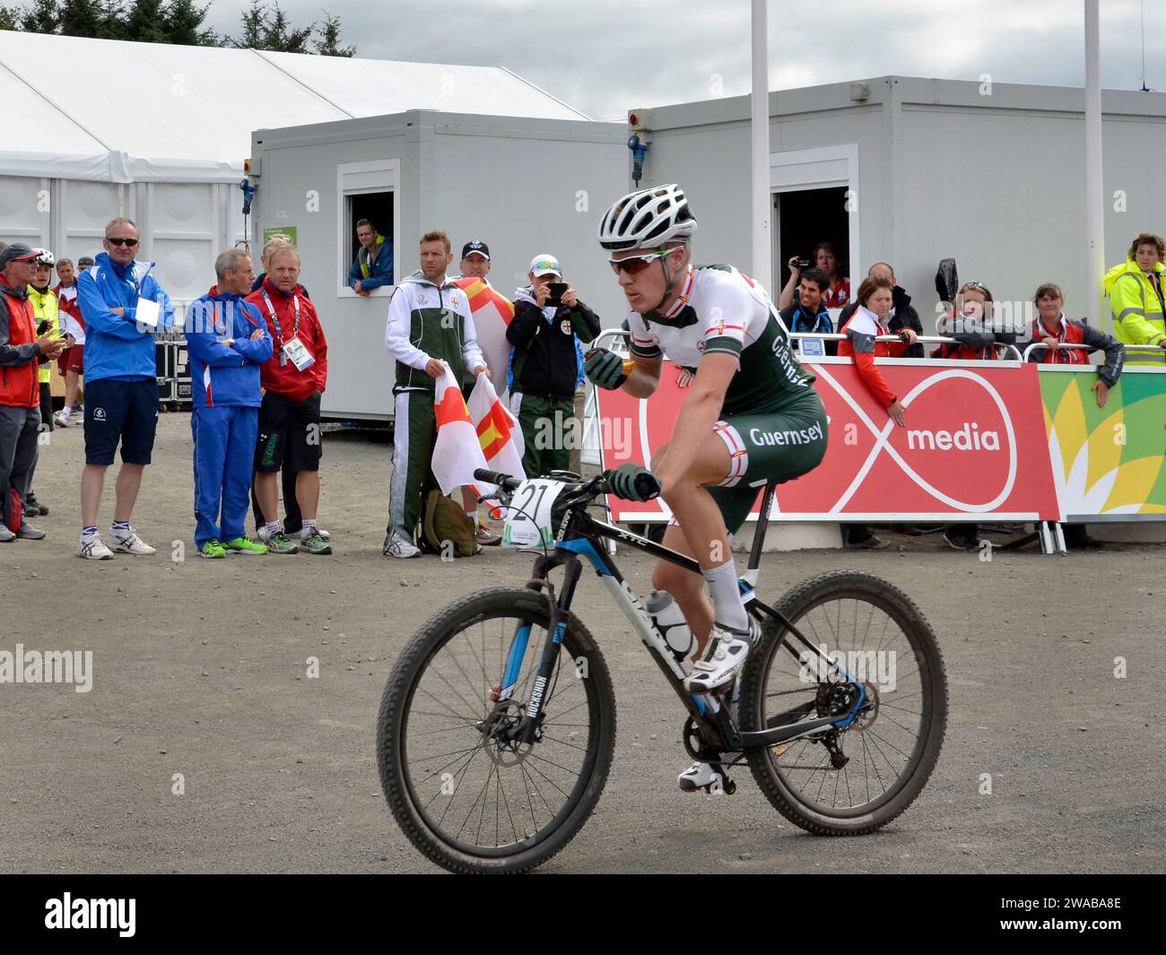 GLASGOW, SCHOTTLAND - 29. JULI 2014: Das Cross Country Finale der Männer und Frauen bei den Commonwealth Games 2014. Es wurde in Cathkin Braes abgehalten. Stockfoto