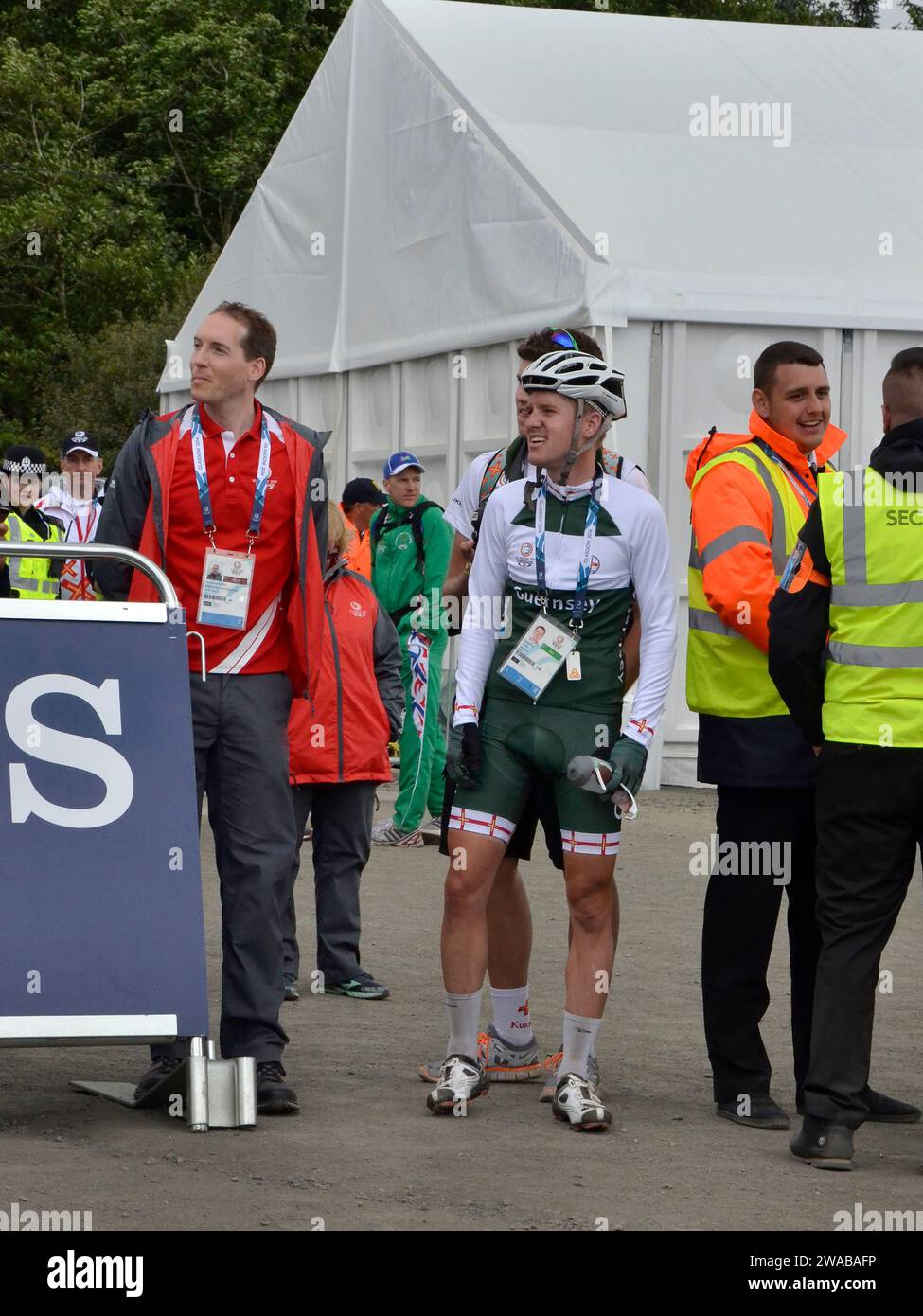 GLASGOW, SCHOTTLAND - 29. JULI 2014: Das Cross Country Finale der Männer und Frauen bei den Commonwealth Games 2014. Es wurde in Cathkin Braes abgehalten. Stockfoto