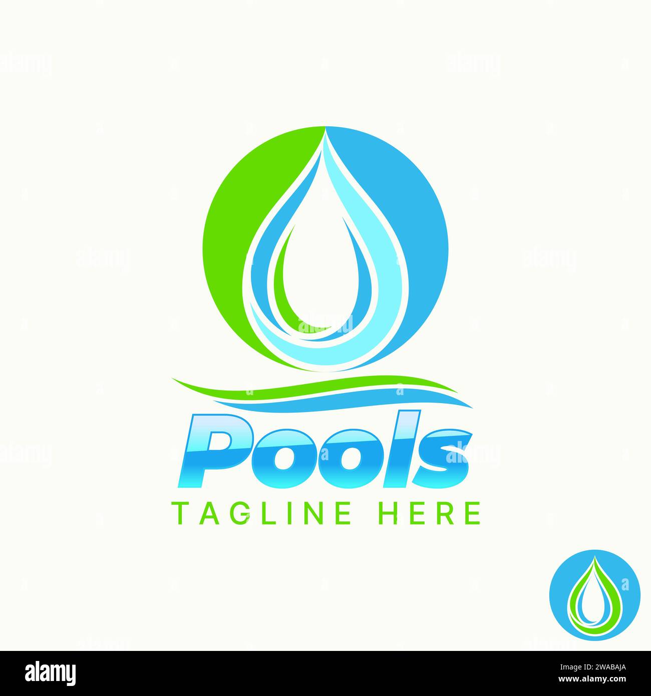 Logo Design Grafik Konzept kreative abstrakte Premium Vektor-Vorrat einzigartige Kreis Wassertropfen und Wellen Schwimmbad bezogen auf grüne Natur cool frisch Stock Vektor