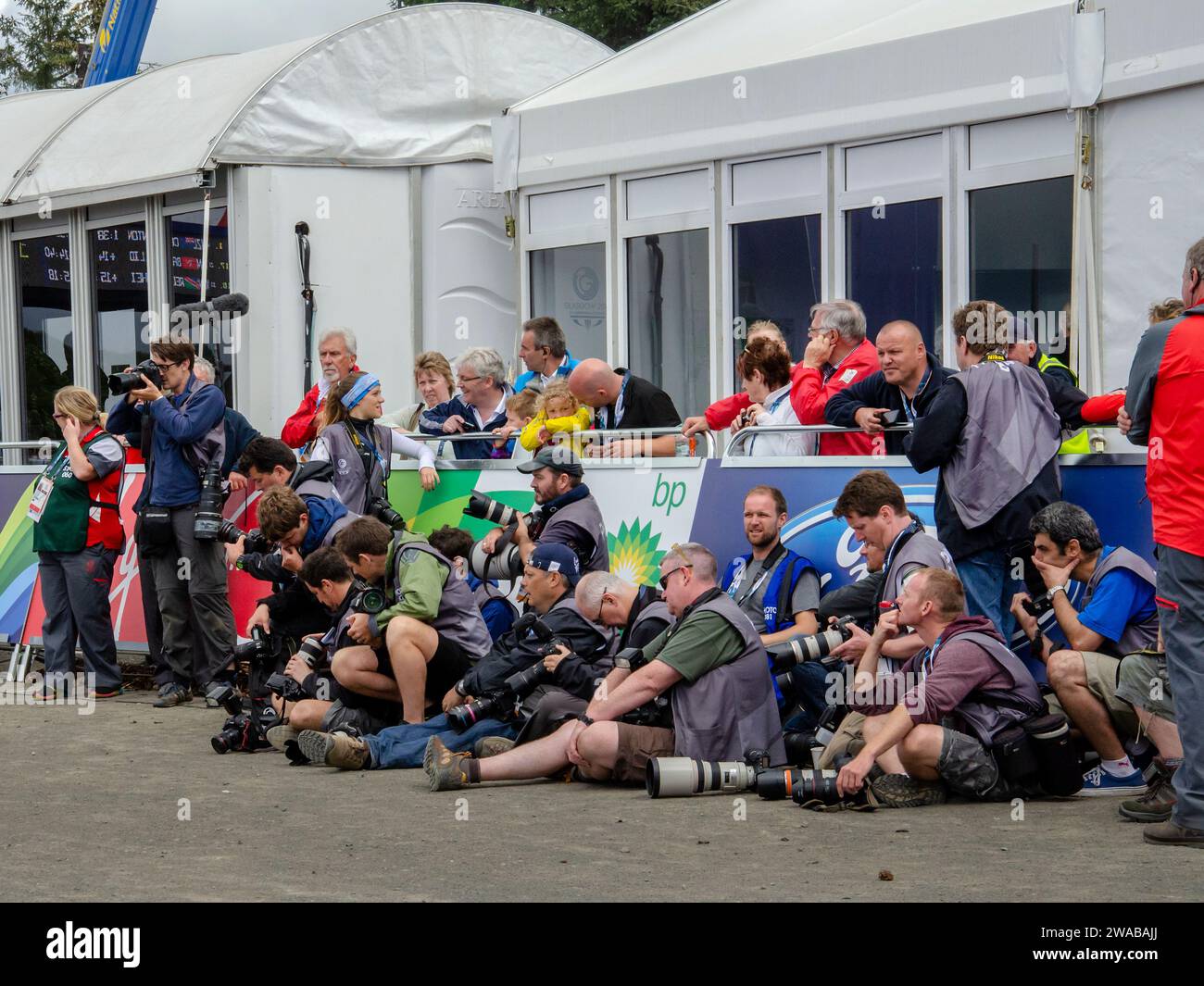 GLASGOW, SCHOTTLAND - 29. JULI 2014: Das Cross Country Finale der Männer und Frauen bei den Commonwealth Games 2014. Es wurde in Cathkin Braes abgehalten. Stockfoto