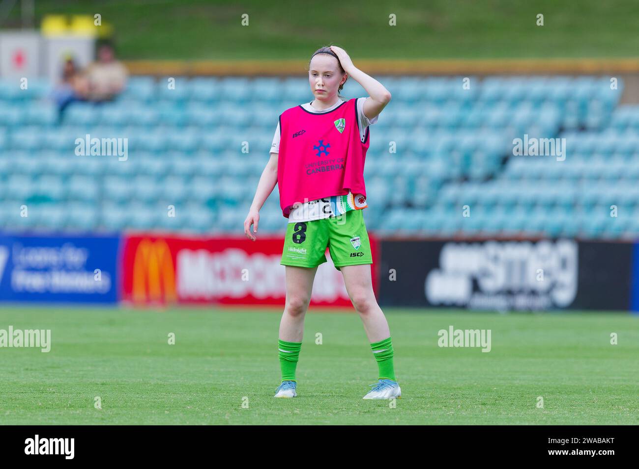 Sydney, Australien. Januar 2024. Sasha Grove wärmt sich vor dem A-League Women RD4-Spiel zwischen Sydney FC und Canberra United am 3. Januar 2024 in Sydney auf Stockfoto