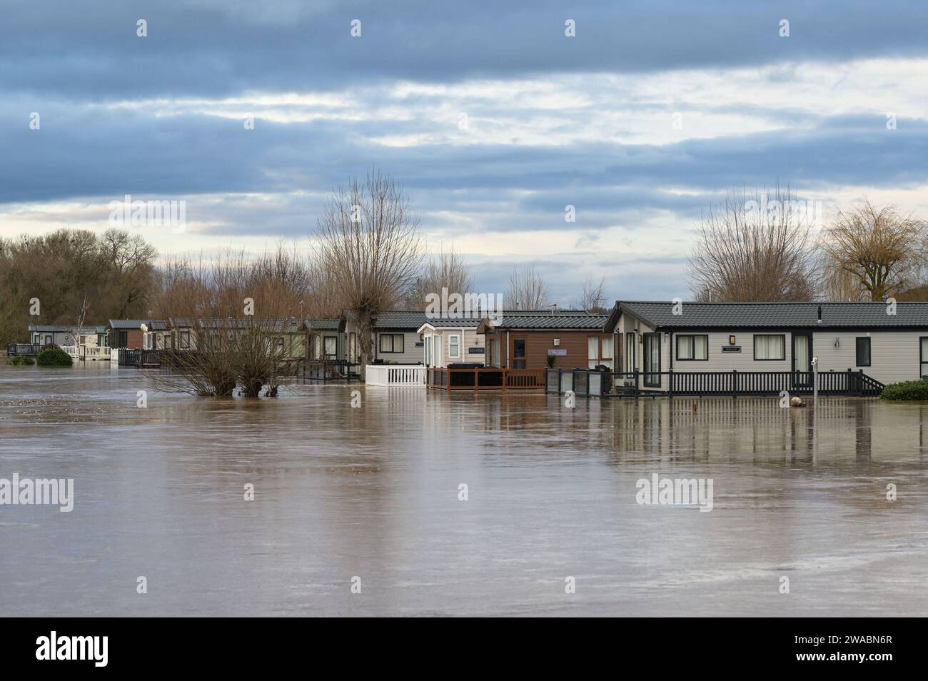 Offenham, Evesham, 3. Januar 2024: Offenham Caravan Park in der Nähe von Evesham in Worcestershire. - Credit: Stop Press Media/Alamy Live News Stockfoto