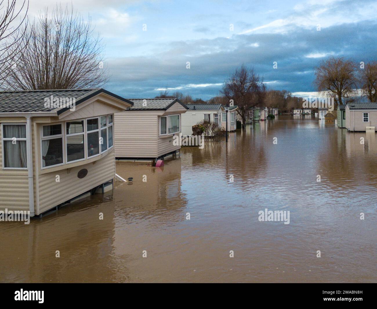 Offenham, Evesham, 3. Januar 2024: Offenham Caravan Park in der Nähe von Evesham in Worcestershire. - Credit: Stop Press Media/Alamy Live News Stockfoto