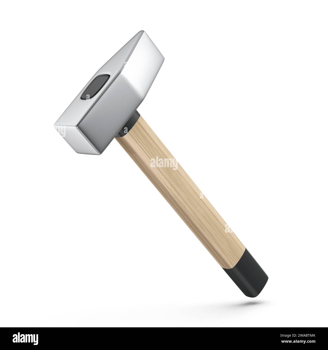 Gerader Hammer mit Holzgriff auf weißem Hintergrund Stockfoto