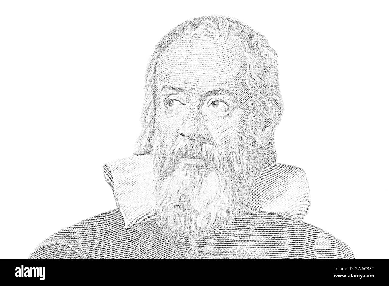 Galileo Galilei Bleistiftzeichnungen Porträt aus Italien 2000 Lira 1983 Banknoten Stockfoto