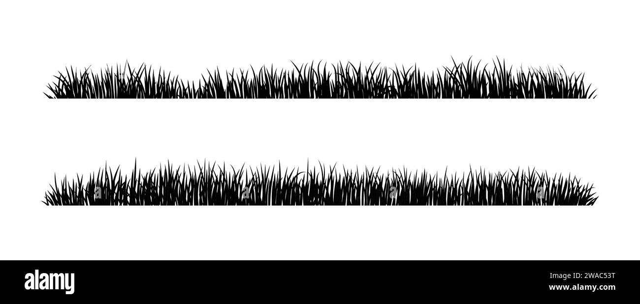 Grüne Grassilhouette. Zeichentricklinien von Pflanzen und Sträuchern zum Boarding und Rahmen, Öko- und Bio-Logo-Element. Vektorsatz Frühlingsfeld Pflanzen Sch Stock Vektor