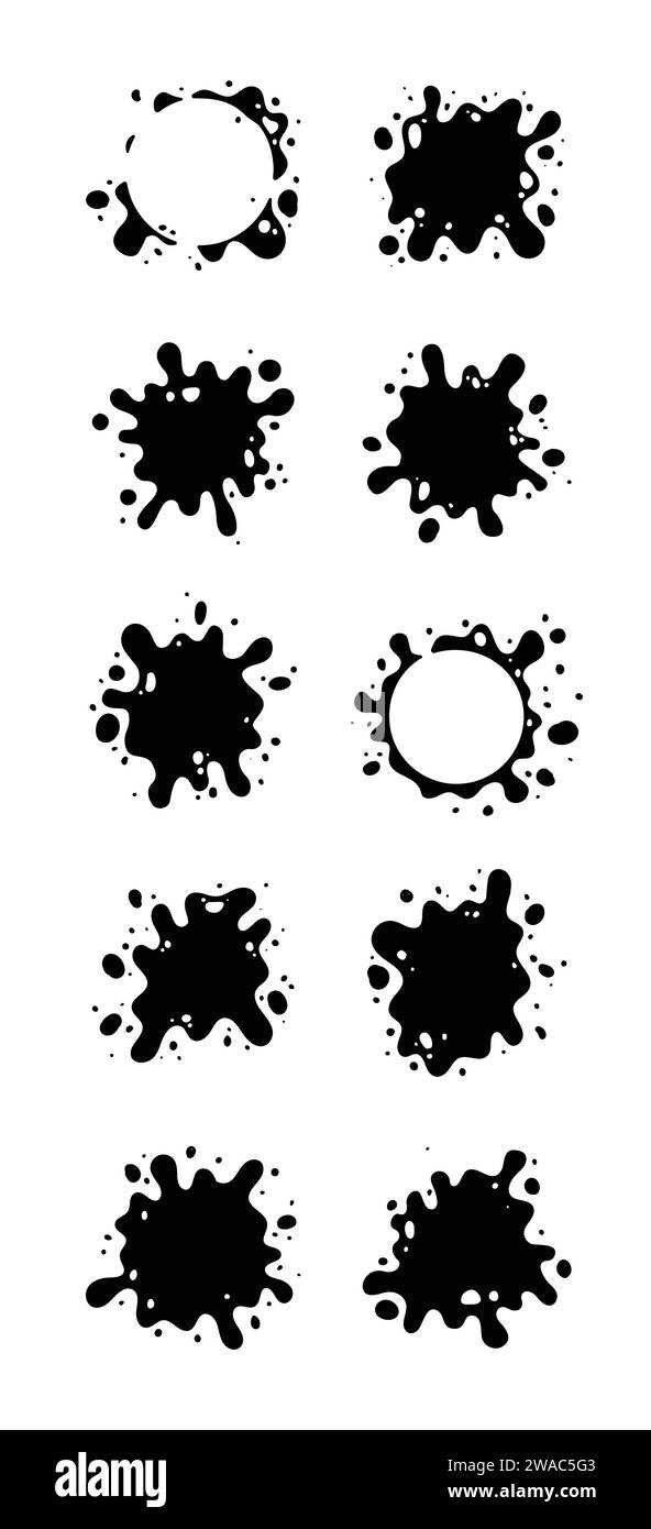 Lack tropft. Tropfende Flüssigkeit. Farbfluss. Aktuelle Farbe, Flecken. Strom fällt ab. Aktuelle Druckfarben. Vektorabbildung. Fließende Flüssigkeit. Schablonentropfen. Stock Vektor