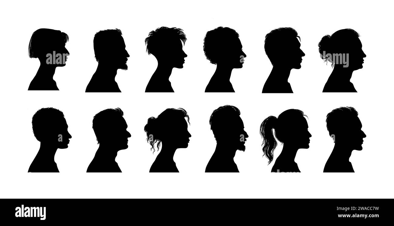 Vektor-Silhouettenset des Gesichtsprofils verschiedener Personen. Silhouette für Männer und Frauen im Porträt. Stock Vektor