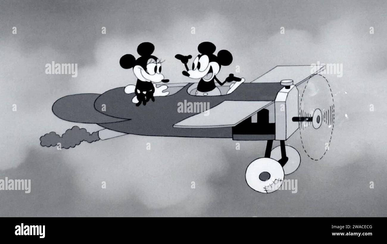 Ein Standbild von Mickey und Minnie Mouse im Zeichentrickfilm Plane Crazy aus dem Jahr 1928 Stockfoto